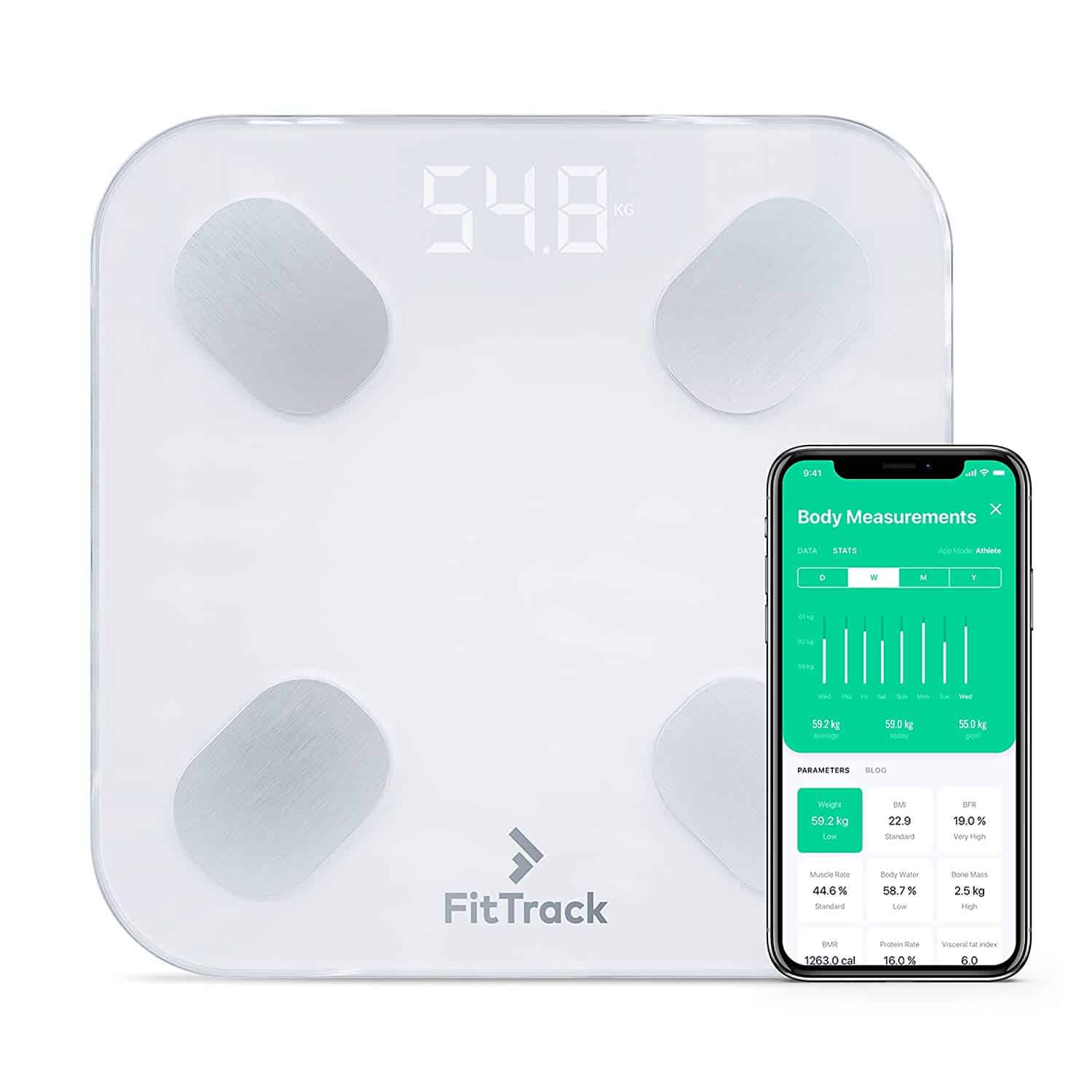 Fittrack Dara Smart Body BMI Digital Scale -White for sale online